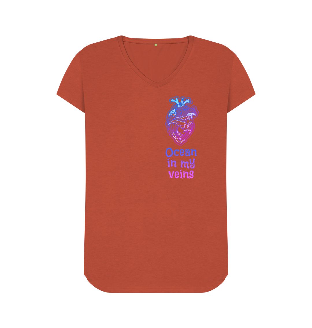 Rust Women's V-Neck T-shirt \"Ocean in my veins\"