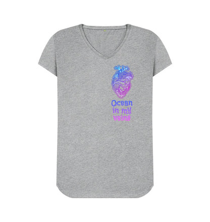 Athletic Grey Women's V-Neck T-shirt \"Ocean in my veins\"