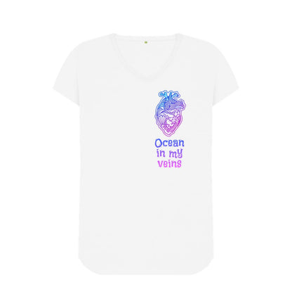 White Women's V-Neck T-shirt \"Ocean in my veins\"