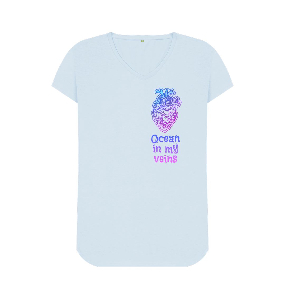 Sky Blue Women's V-Neck T-shirt \"Ocean in my veins\"